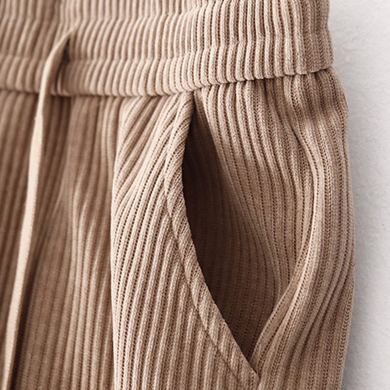 Casual Solid Color Women's Wide Leg Corduroy Cotton Fleece-Lined Pants With Pockets