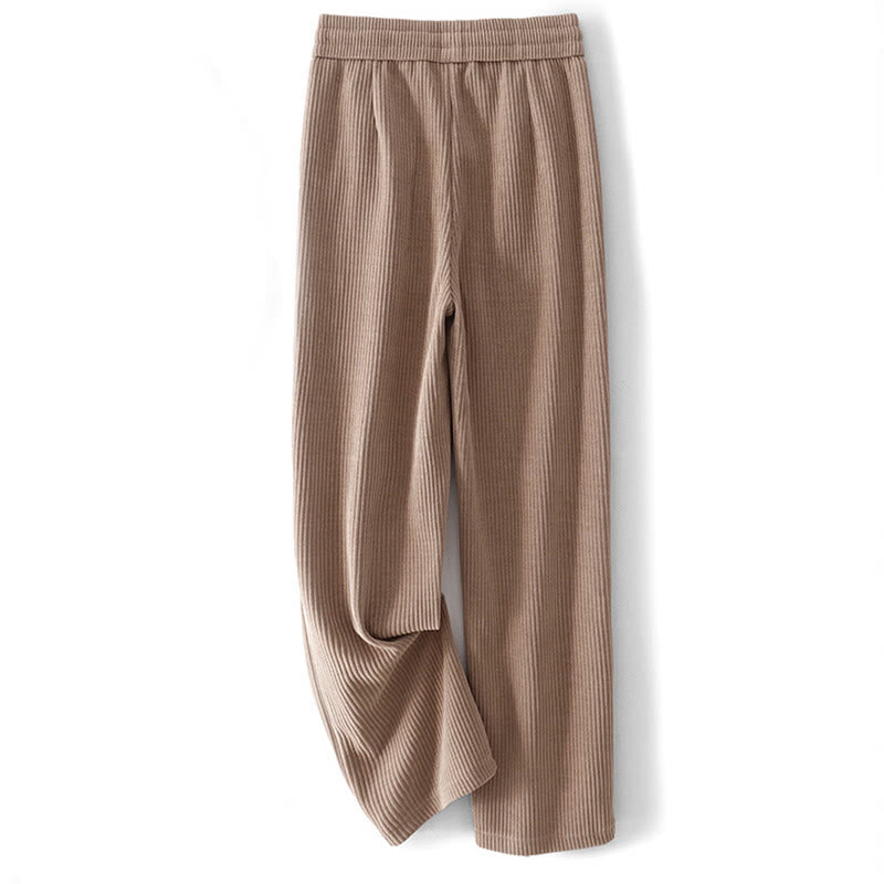 Casual Solid Color Women's Wide Leg Corduroy Cotton Fleece-Lined Pants With Pockets