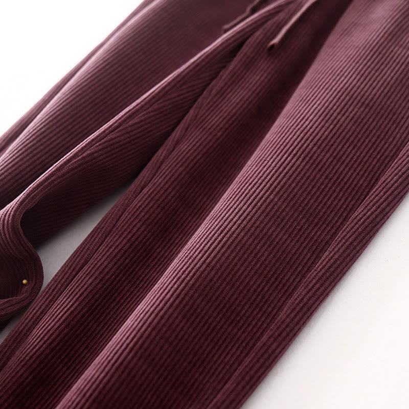 Casual Solid Color Women's Wide Leg Corduroy Cotton Fleece-Lined Pants With Pockets