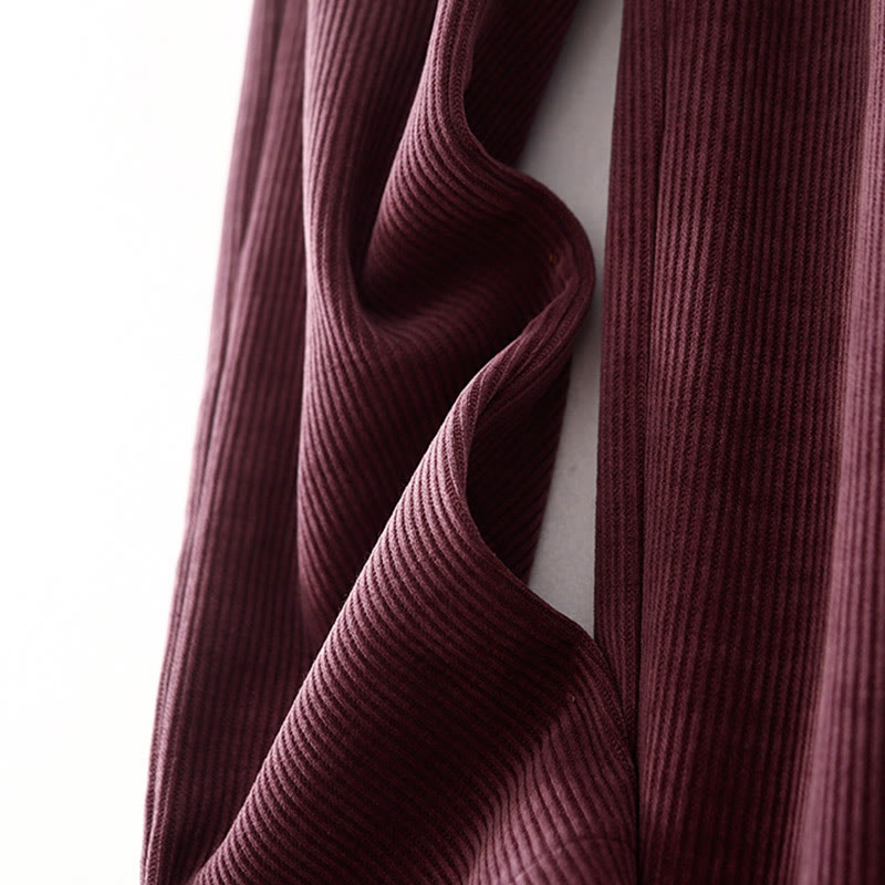 Casual Solid Color Women's Wide Leg Corduroy Cotton Fleece-Lined Pants With Pockets