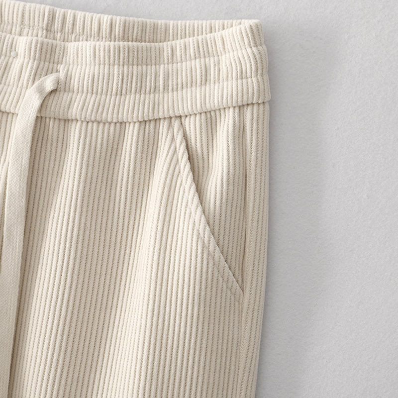 Casual Solid Color Women's Wide Leg Corduroy Cotton Fleece-Lined Pants With Pockets