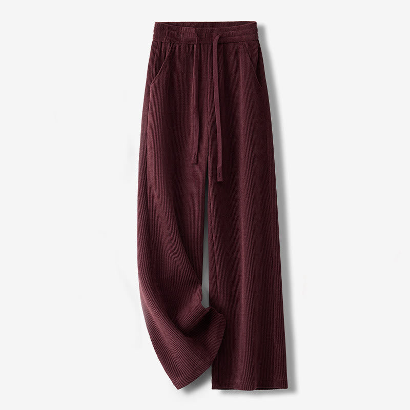 Casual Solid Color Women's Wide Leg Corduroy Cotton Fleece-Lined Pants With Pockets