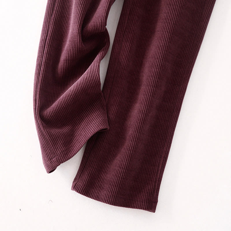 Casual Solid Color Women's Wide Leg Corduroy Cotton Fleece-Lined Pants With Pockets