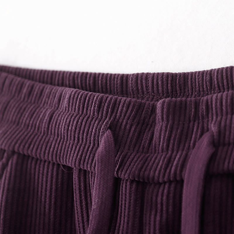 Casual Solid Color Women's Wide Leg Corduroy Cotton Fleece-Lined Pants With Pockets