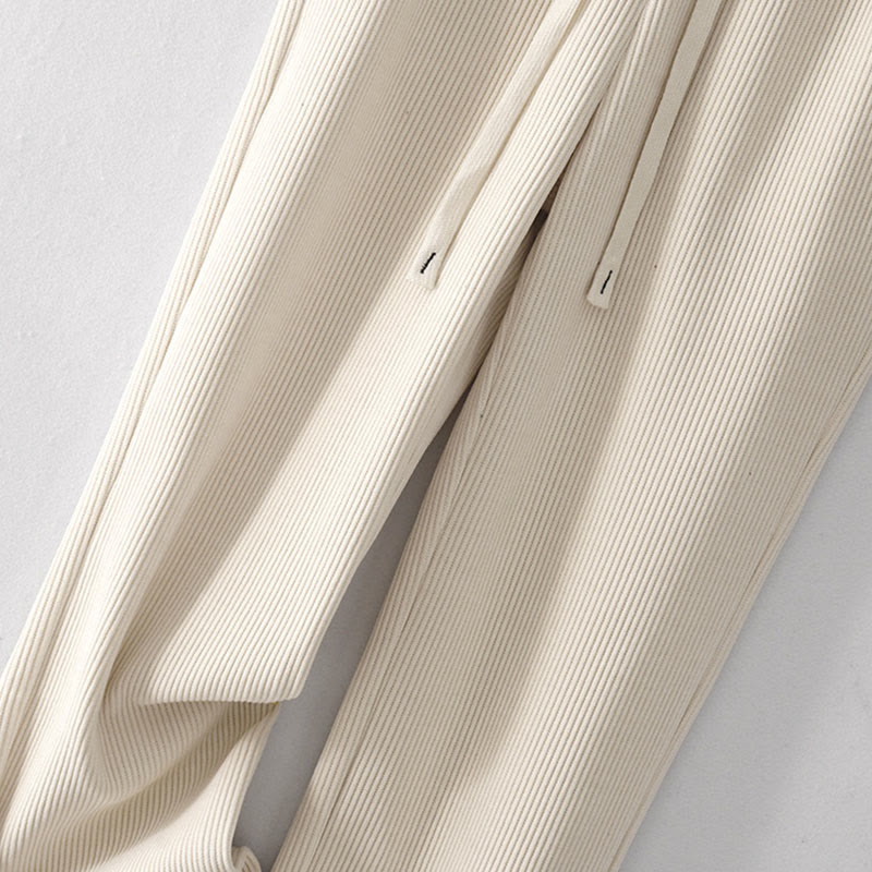 Casual Solid Color Women's Wide Leg Corduroy Cotton Fleece-Lined Pants With Pockets