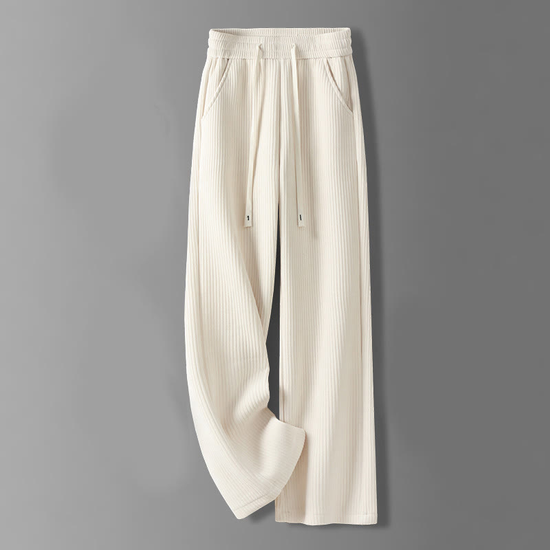 Casual Solid Color Women's Wide Leg Corduroy Cotton Fleece-Lined Pants With Pockets