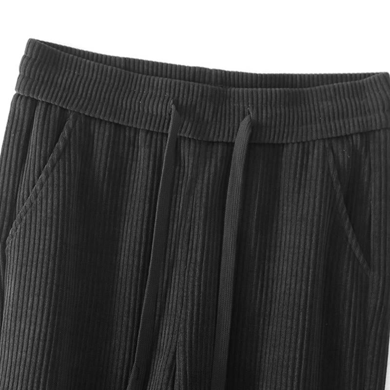 Casual Solid Color Women's Wide Leg Corduroy Cotton Fleece-Lined Pants With Pockets