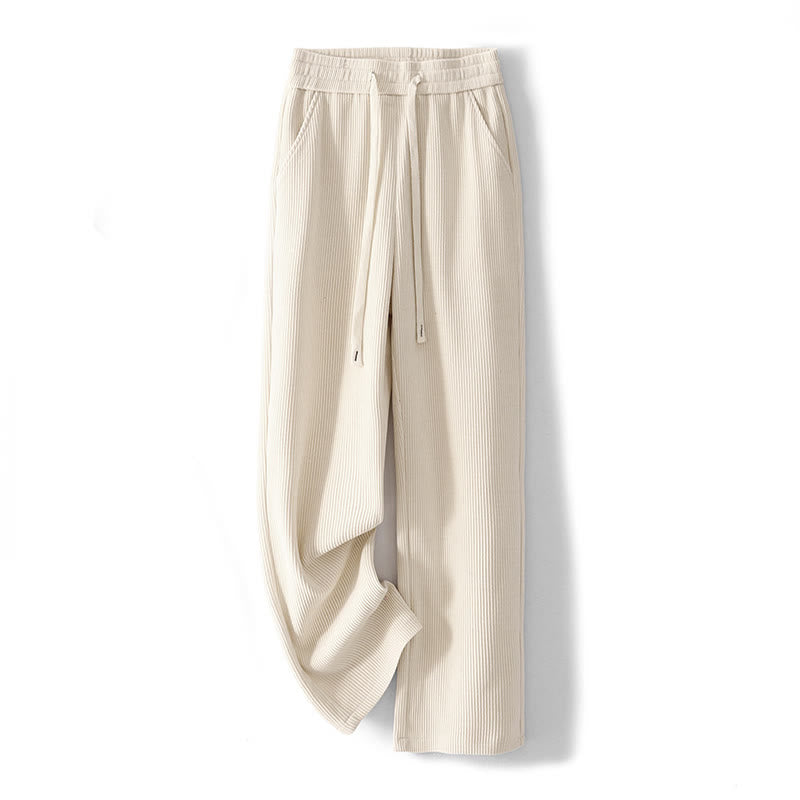 Casual Solid Color Women's Wide Leg Corduroy Cotton Fleece-Lined Pants With Pockets