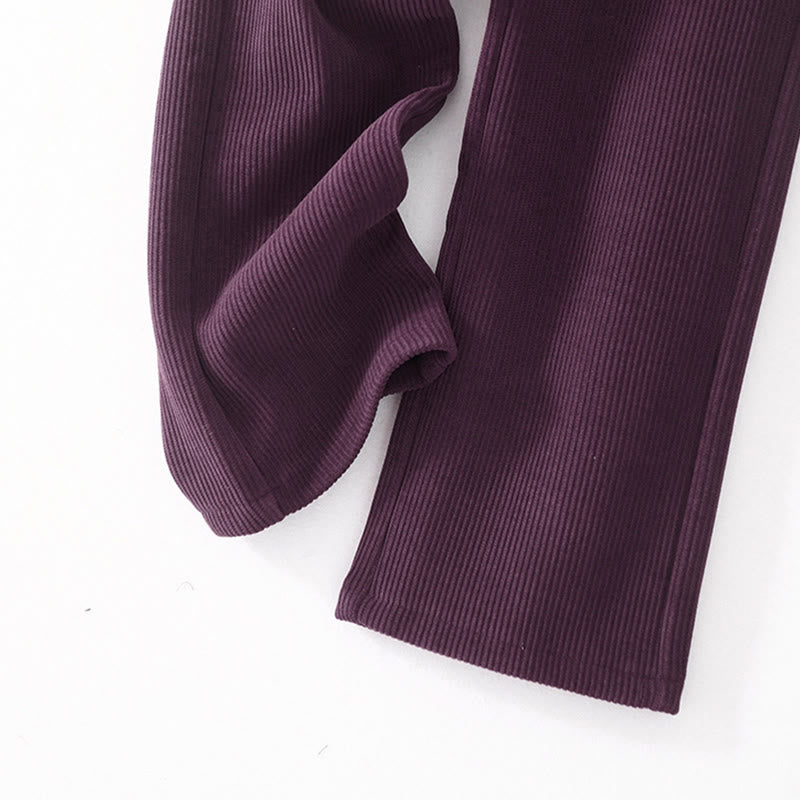 Casual Solid Color Women's Wide Leg Corduroy Cotton Fleece-Lined Pants With Pockets