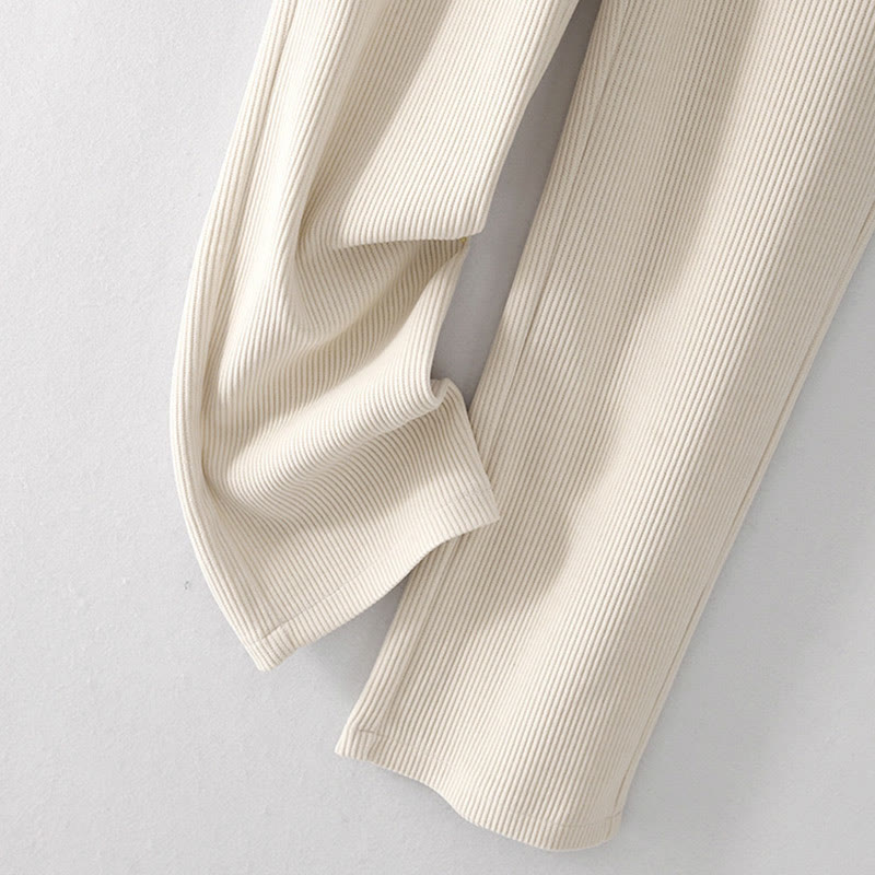 Casual Solid Color Women's Wide Leg Corduroy Cotton Fleece-Lined Pants With Pockets
