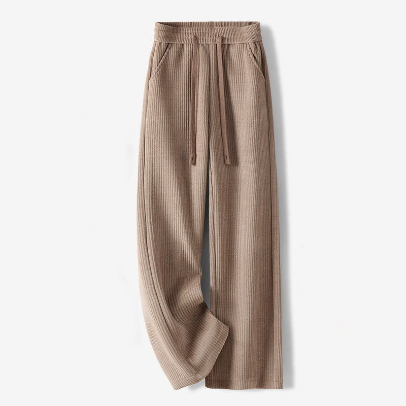 Casual Solid Color Women's Wide Leg Corduroy Cotton Fleece-Lined Pants With Pockets