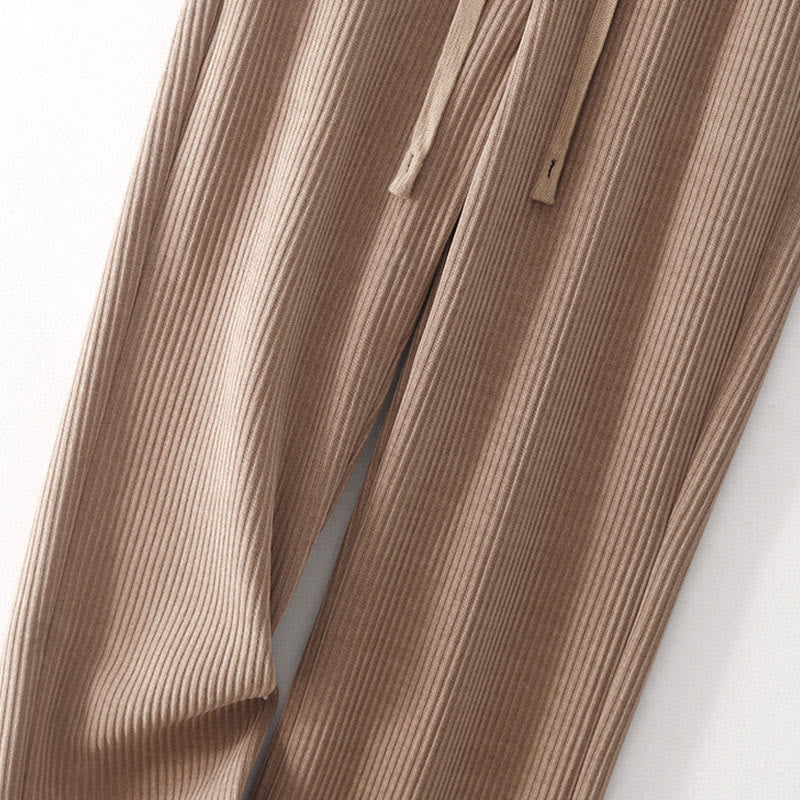 Casual Solid Color Women's Wide Leg Corduroy Cotton Fleece-Lined Pants With Pockets