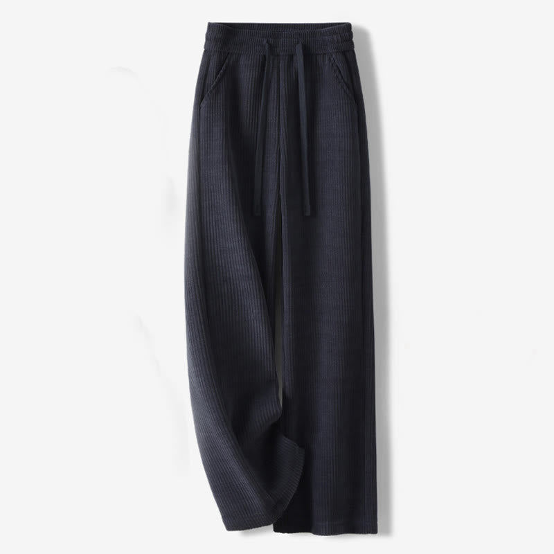 Casual Solid Color Women's Wide Leg Corduroy Cotton Fleece-Lined Pants With Pockets