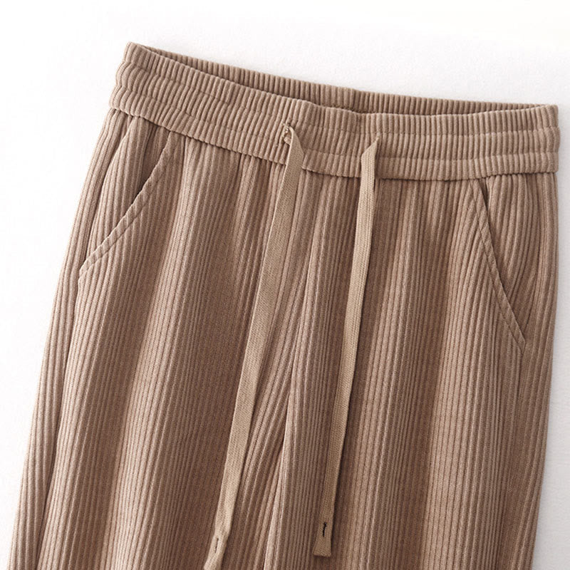 Casual Solid Color Women's Wide Leg Corduroy Cotton Fleece-Lined Pants With Pockets