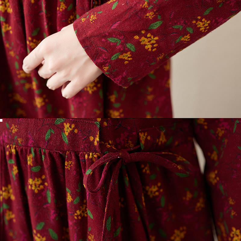 Botanical Cotton Linen Cinched Waist Meditation Midi Dress