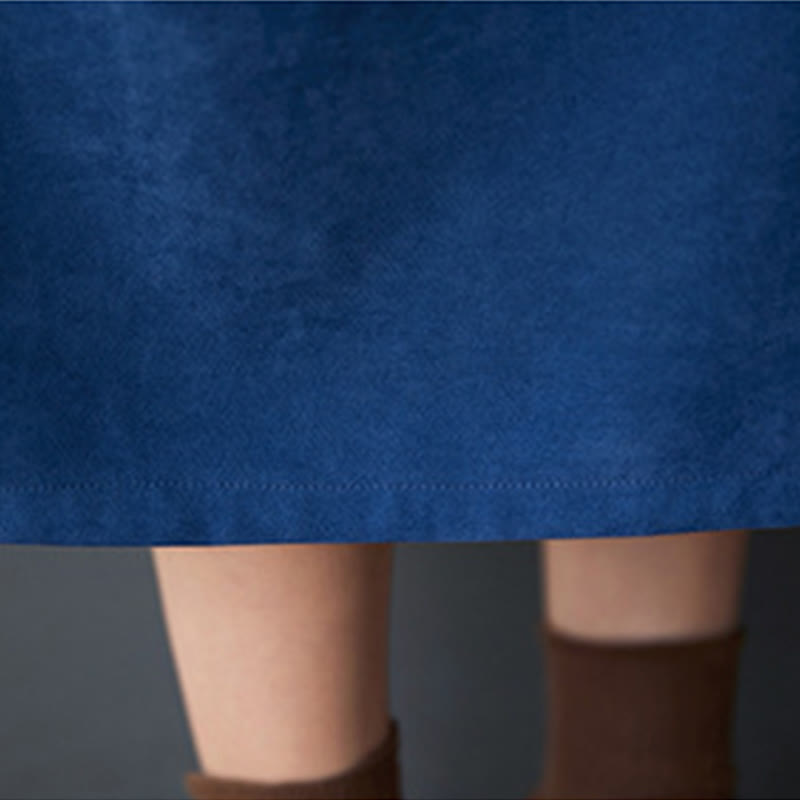 Plain Buttons Design Thermal Cotton Linen Long Sleeve Midi Dress With Pockets