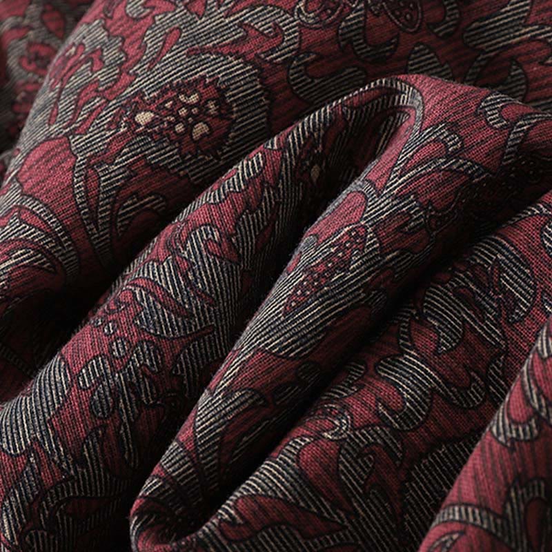 Earthy Cotton Linen Floral Lapel Grounding Midi Dress