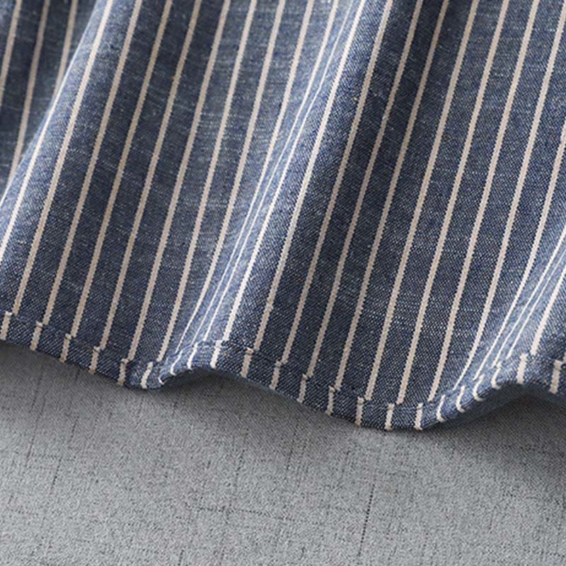 Cotton Linen Striped Long Sleeve Grounding Midi Dress