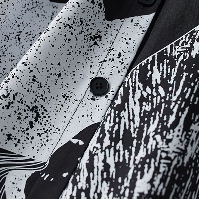 Breathable Cotton Printed Lapel Daily Grounding Midi Dress