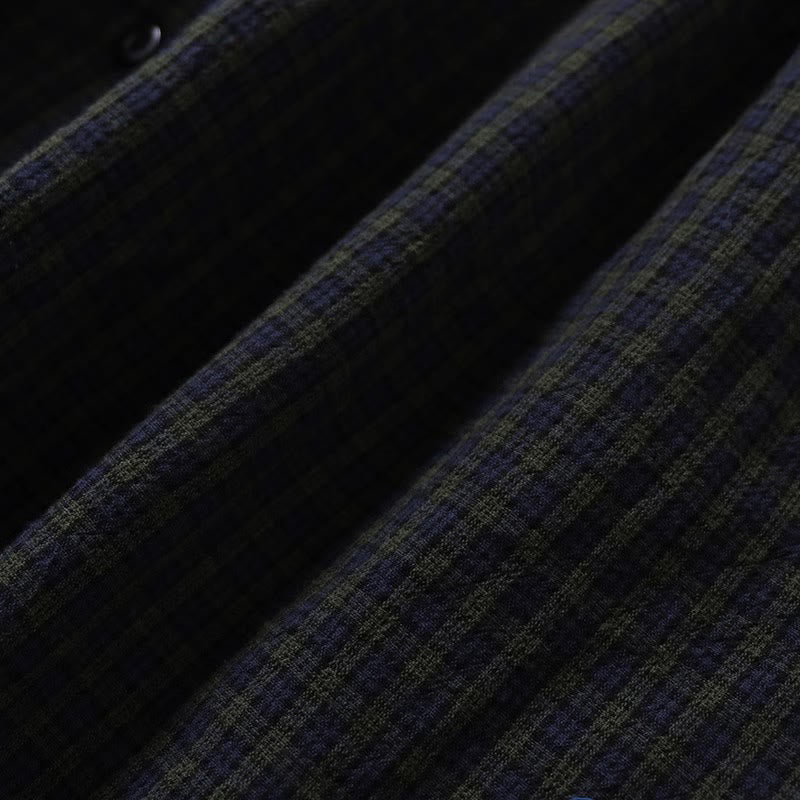 Cotton Linen Plaid Grounding Long Sleeve Midi Dress