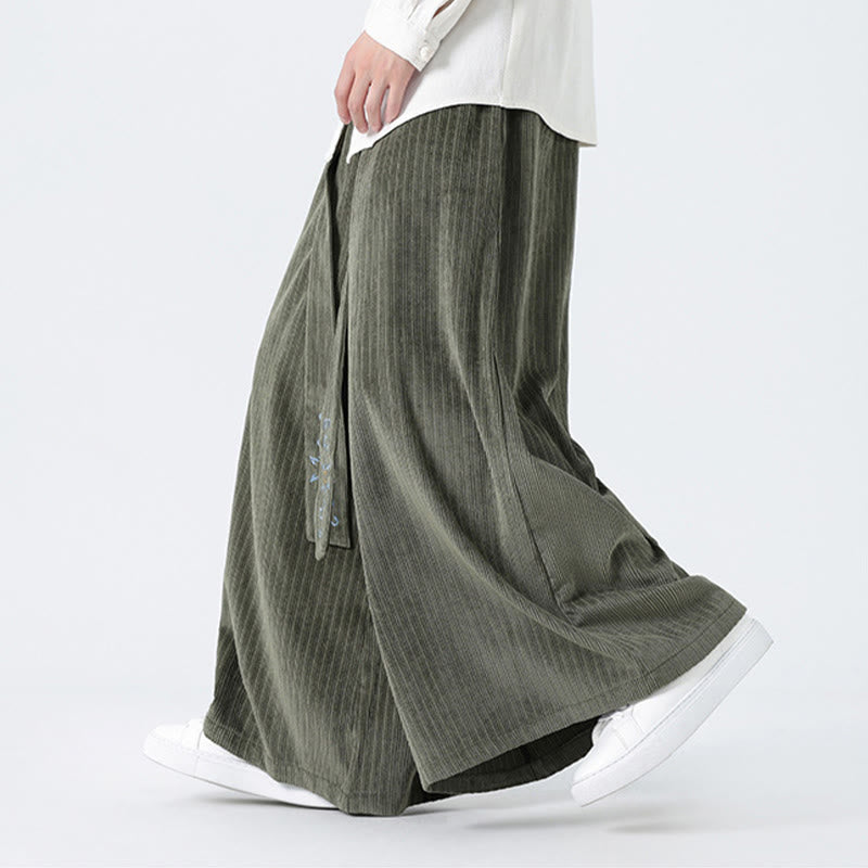 Casual Embroidery Drawstring Design Men's Corduroy Wide Leg Pants With Pockets