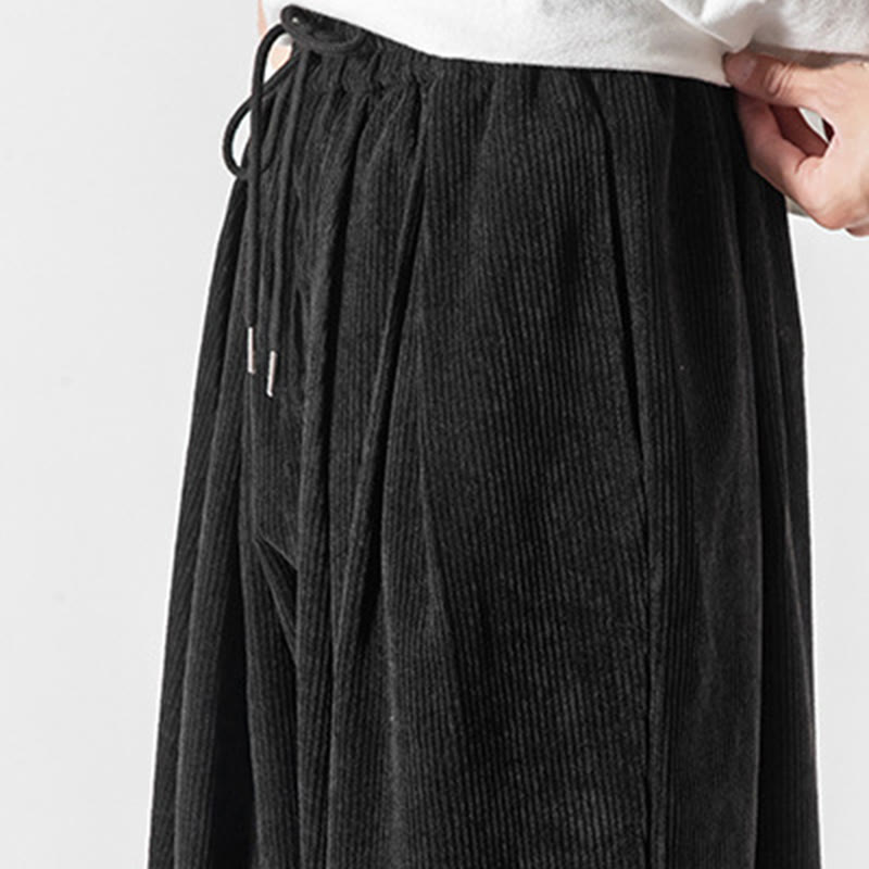 Casual Pure Color Men's Drawstring Corduroy Harem Ankle-Length Pants With Pockets