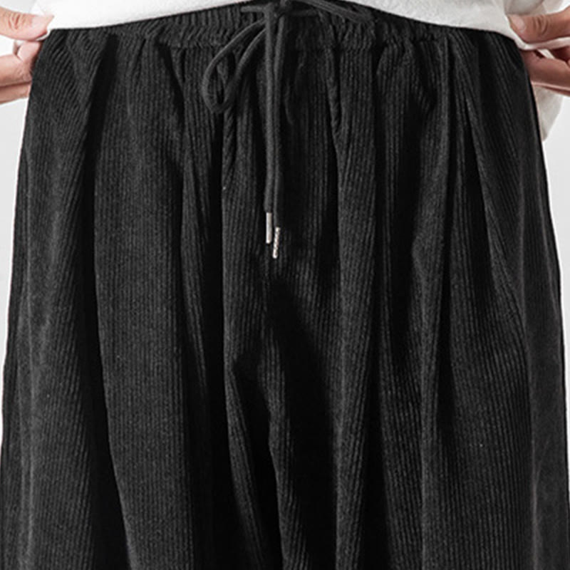 Casual Pure Color Men's Drawstring Corduroy Harem Ankle-Length Pants With Pockets