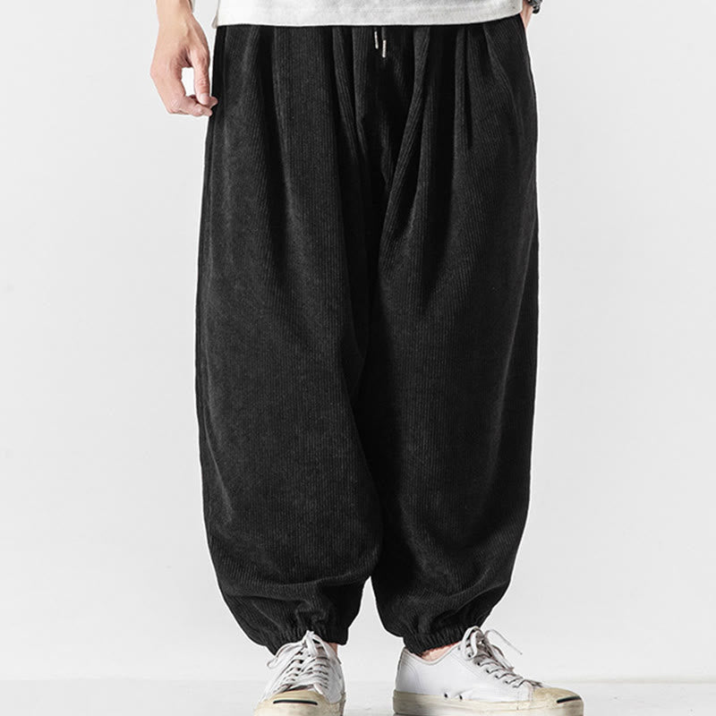 Casual Pure Color Men's Drawstring Corduroy Harem Ankle-Length Pants With Pockets