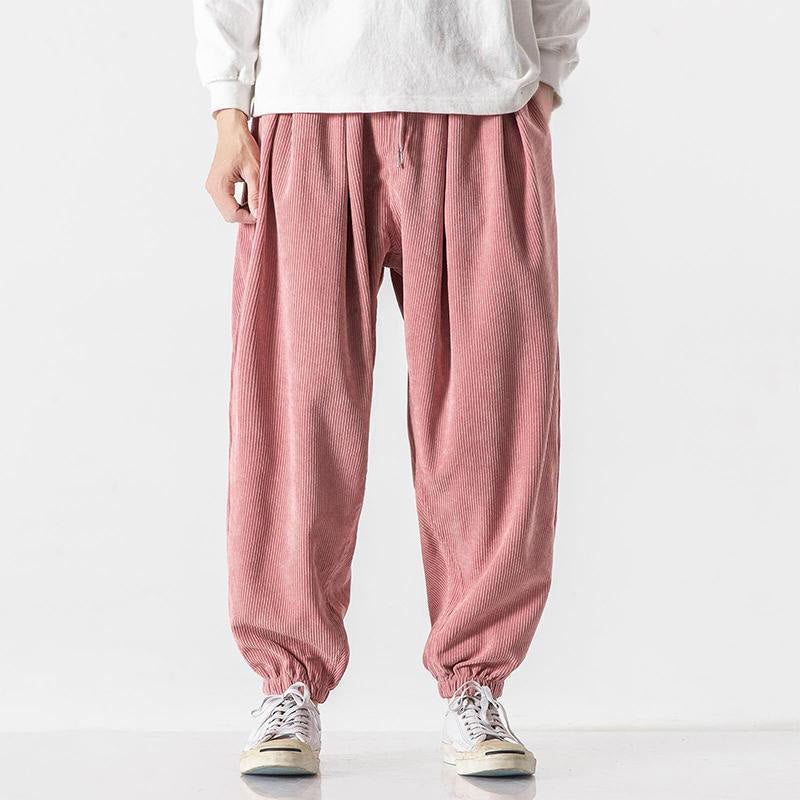 Casual Pure Color Men's Drawstring Corduroy Harem Ankle-Length Pants With Pockets
