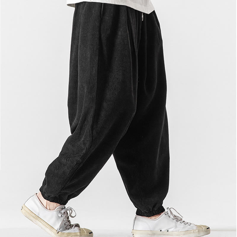 Casual Pure Color Men's Drawstring Corduroy Harem Ankle-Length Pants With Pockets