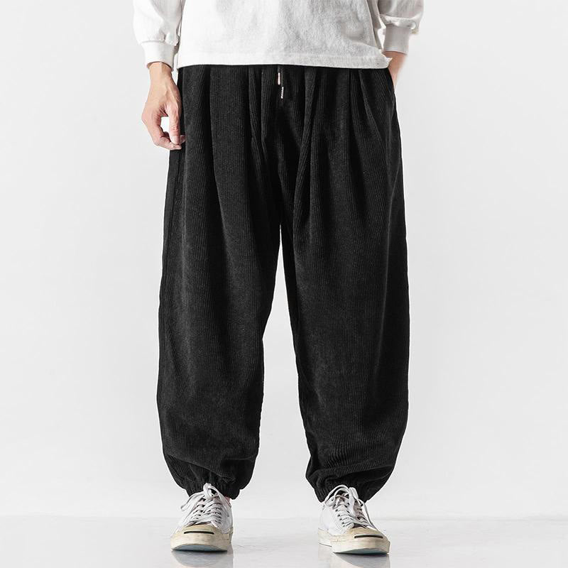 Casual Pure Color Men's Drawstring Corduroy Harem Ankle-Length Pants With Pockets
