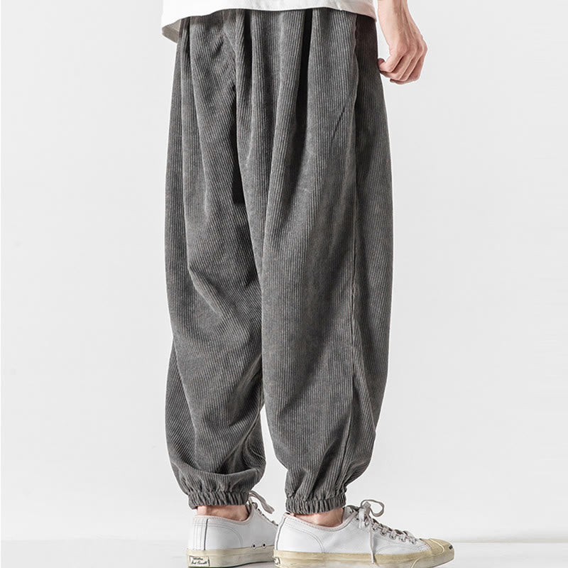 Casual Pure Color Men's Drawstring Corduroy Harem Ankle-Length Pants With Pockets
