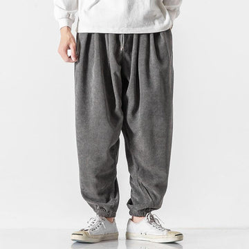 Casual Pure Color Men's Drawstring Corduroy Harem Ankle-Length Pants With Pockets