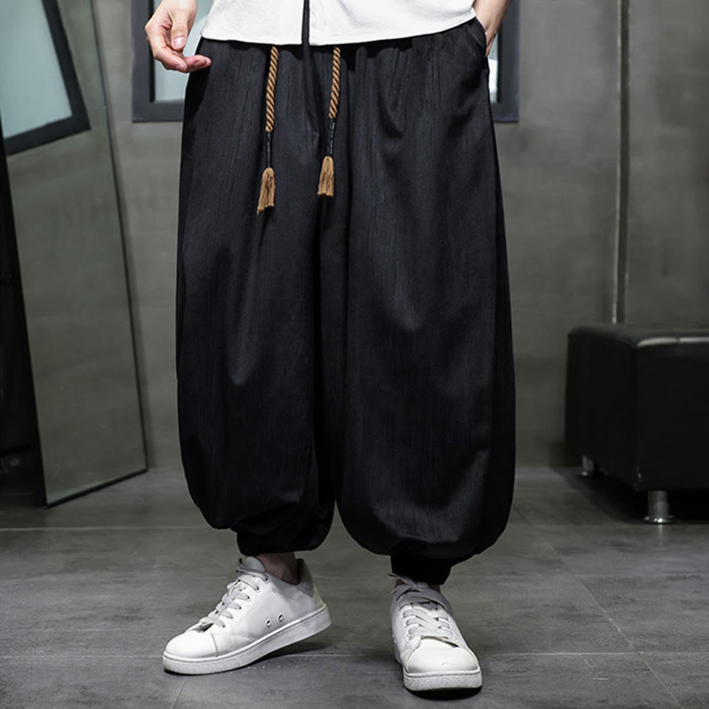 Casual Daily Pure Color Drawstring Design Men's Harem Pants With Pockets