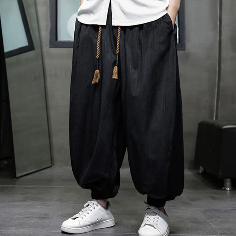 Casual Daily Pure Color Drawstring Design Men's Harem Pants With Pockets