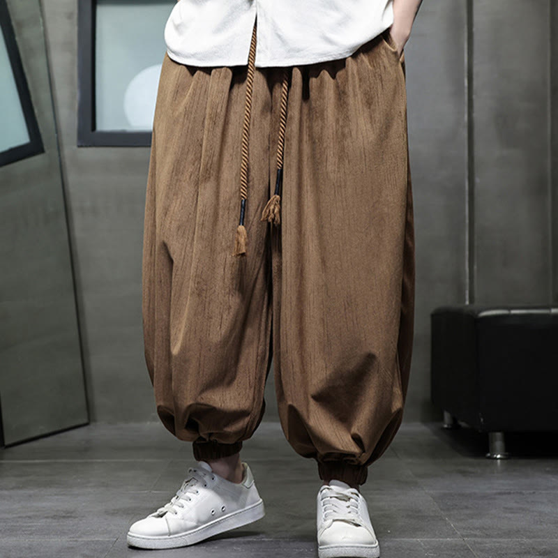 Casual Daily Pure Color Drawstring Design Men's Harem Pants With Pockets