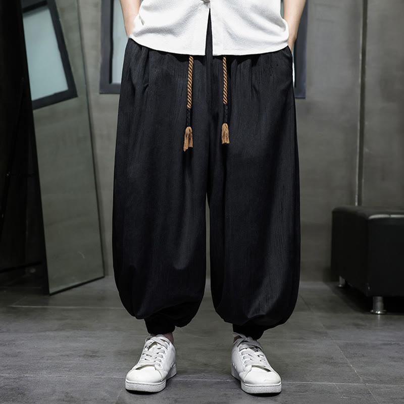 Casual Daily Pure Color Drawstring Design Men's Harem Pants With Pockets
