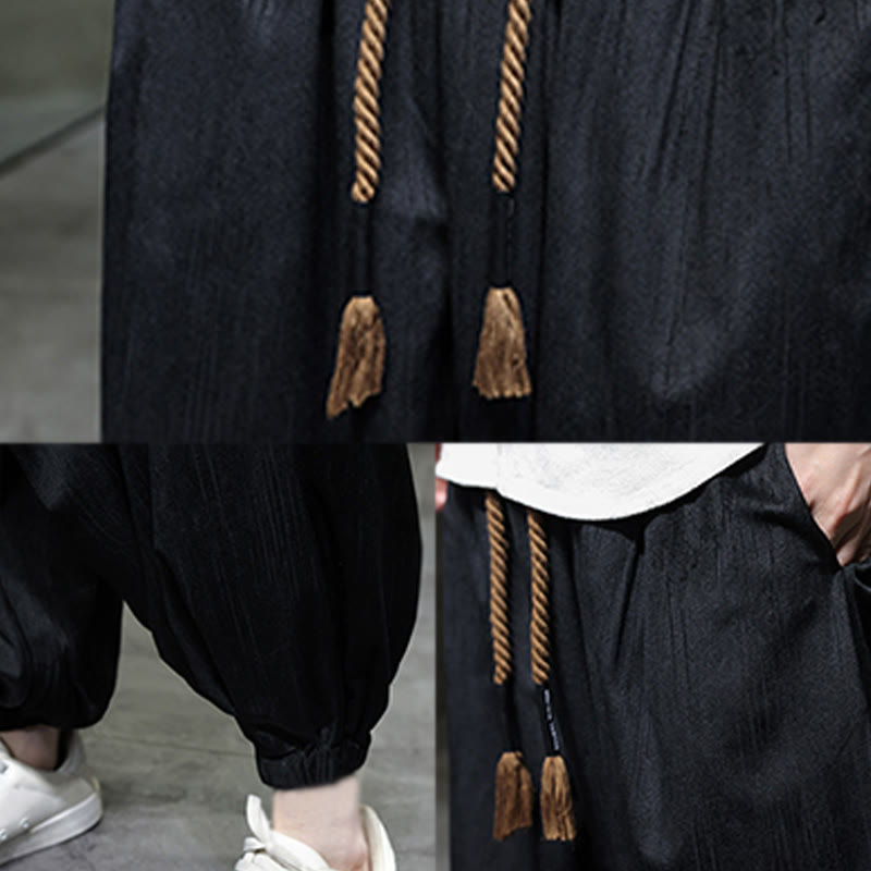 Casual Daily Pure Color Drawstring Design Men's Harem Pants With Pockets