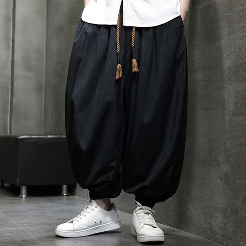 Casual Daily Pure Color Drawstring Design Men's Harem Pants With Pockets