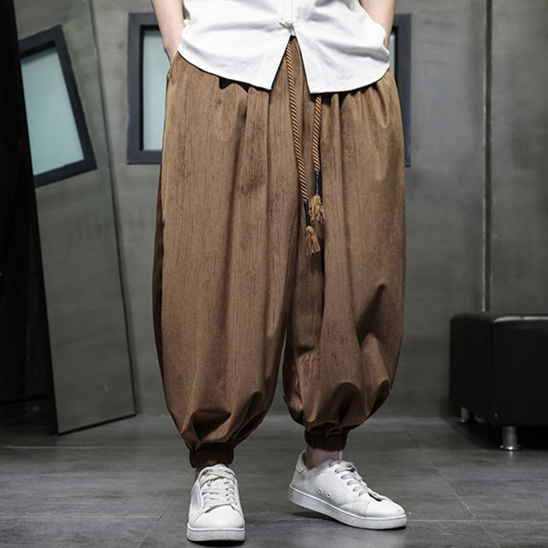 Casual Daily Pure Color Drawstring Design Men's Harem Pants With Pockets