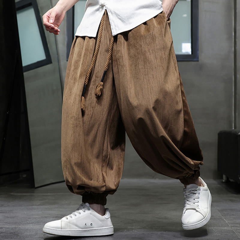 Casual Daily Pure Color Drawstring Design Men's Harem Pants With Pockets