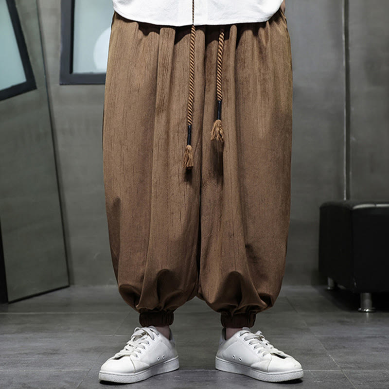 Casual Daily Pure Color Drawstring Design Men's Harem Pants With Pockets