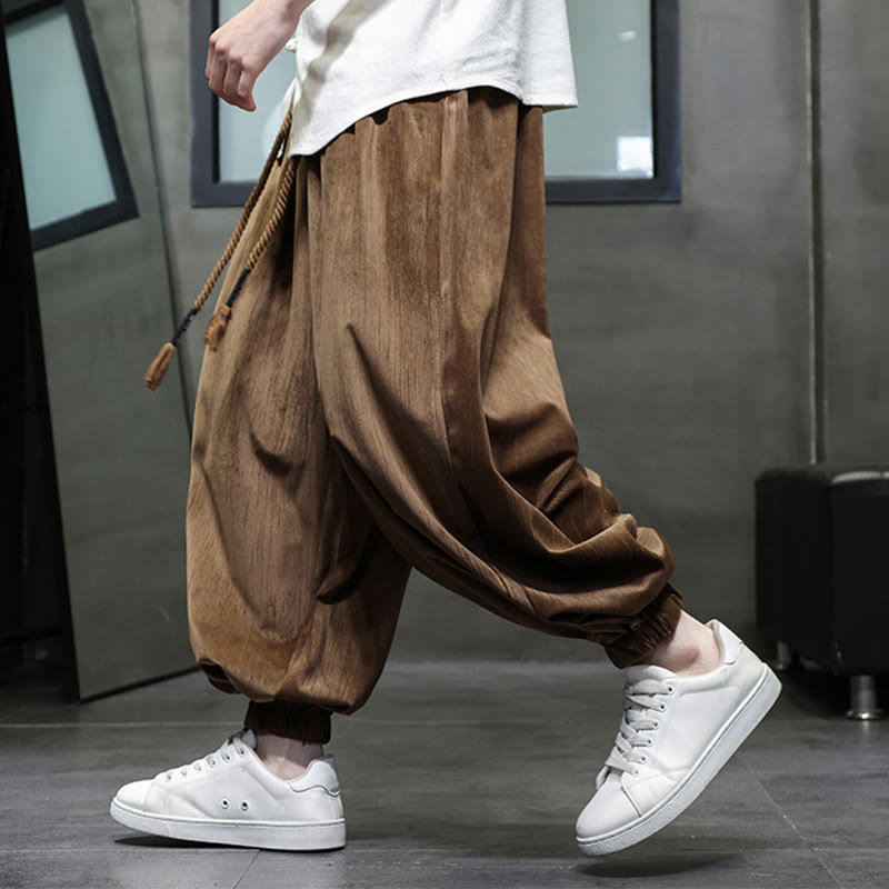 Casual Daily Pure Color Drawstring Design Men's Harem Pants With Pockets