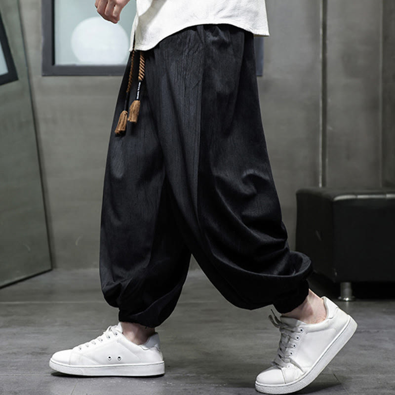 Casual Daily Pure Color Drawstring Design Men's Harem Pants With Pockets