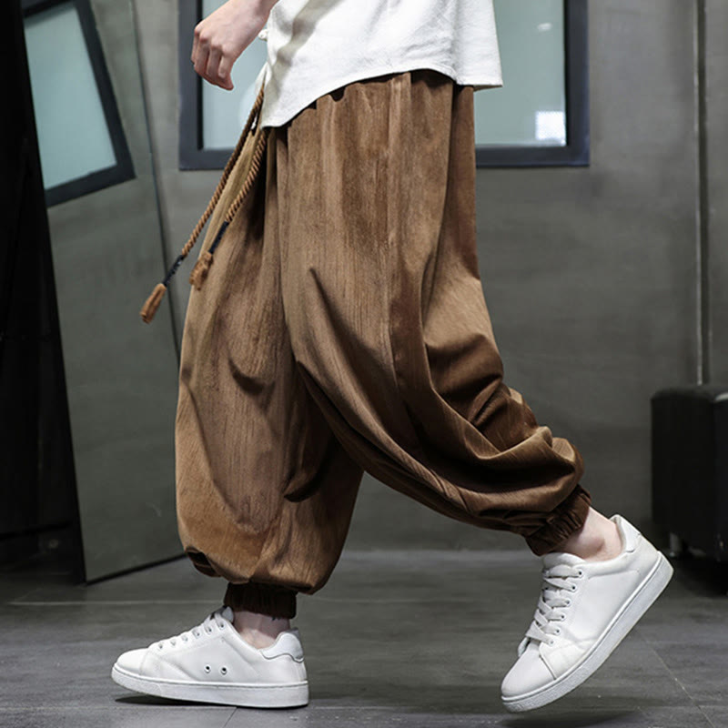 Casual Daily Pure Color Drawstring Design Men's Harem Pants With Pockets