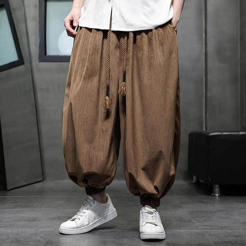 Casual Daily Pure Color Drawstring Design Men's Harem Pants With Pockets