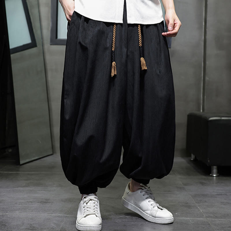 Casual Daily Pure Color Drawstring Design Men's Harem Pants With Pockets