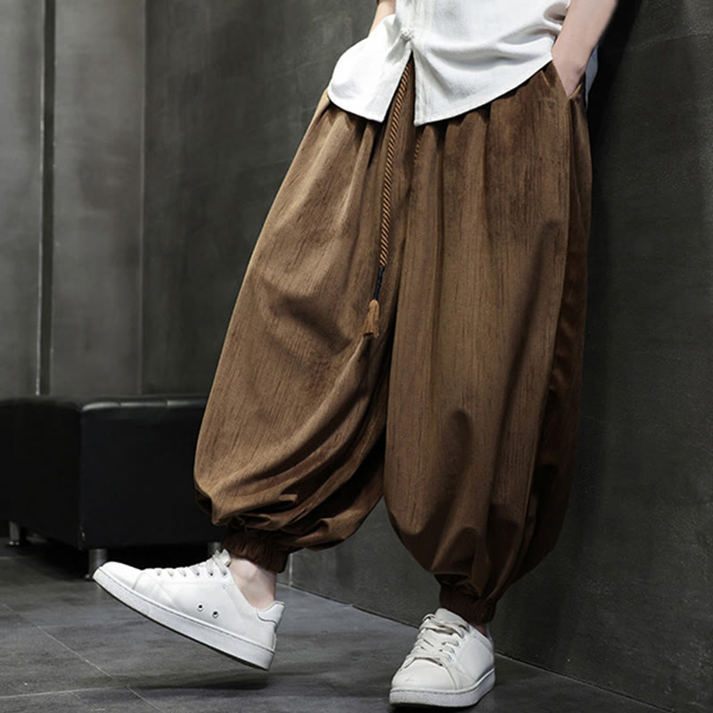 Casual Daily Pure Color Drawstring Design Men's Harem Pants With Pockets