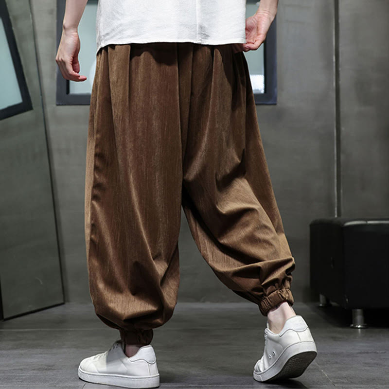 Casual Daily Pure Color Drawstring Design Men's Harem Pants With Pockets
