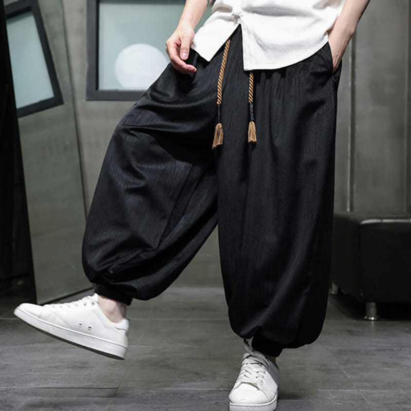 Casual Daily Pure Color Drawstring Design Men's Harem Pants With Pockets